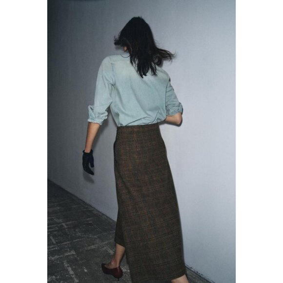 ZARA ZW COLLECTION CHECK SKIRT WITH WOOL AND PLEATS - Picture 7 of 10
